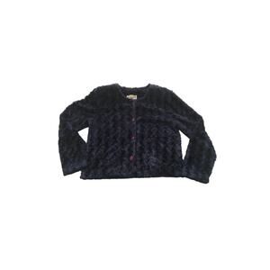 Shaggy Blue Cardigan Y2K 90s Camille and Co Size Small Dark Blue Shoulder Pads